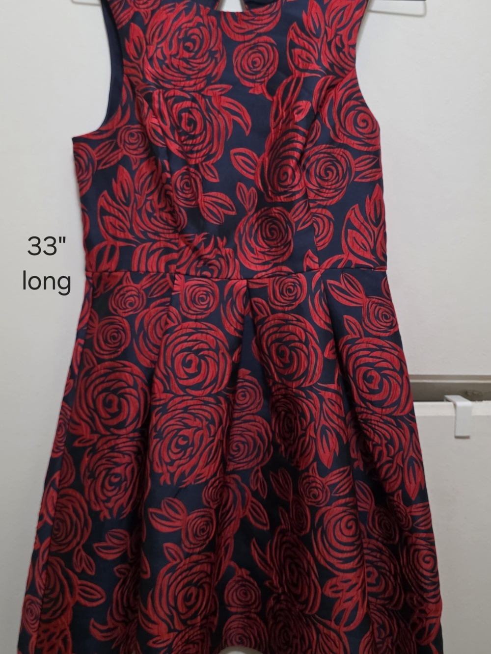 She + Sky Navy Dress with Red Floral Pattern